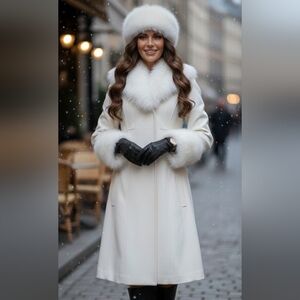 ✨BEBE✨🤍 Gorgeous Cream Fur Trimmed Trench Coat Jacket, Size XS, EUC